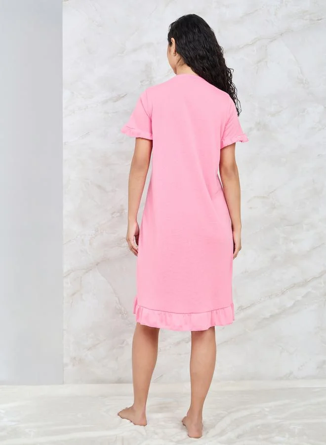 ستايلي Coffee Graphic Ruffle Hem Sleep T-Shirt Dress