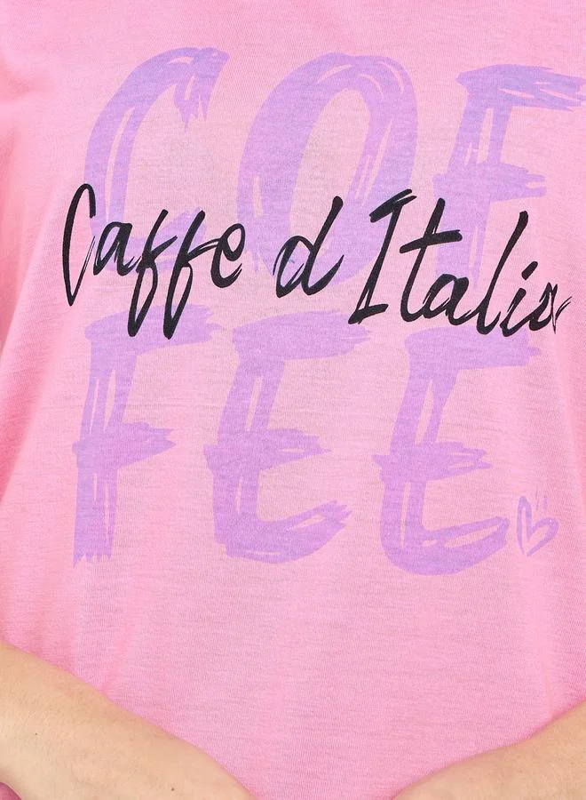 ستايلي Coffee Graphic Ruffle Hem Sleep T-Shirt Dress