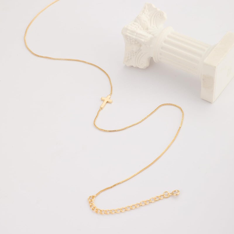 Rotnso Cross Necklace for Women 14K Gold Plated Dainty Small Sideways Cross Pendant Choker Simple Trendy Cute Cross Charm Box Chain Necklace Easter Basket Stuffers Baptism Religious Faith Jewelry Gift - Image 5