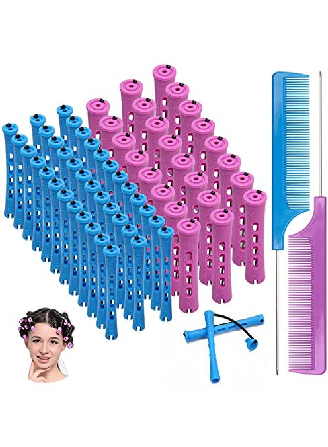 Ahier 62 Pcs Hair Perm Rods Set 60 Short Cold Wave Rods Plastic Hair Curling Rollers Curlers 2 Size With 2 Stainless Steel Rat Tail Comb For Hairdressing Styling Supplies - Image 2