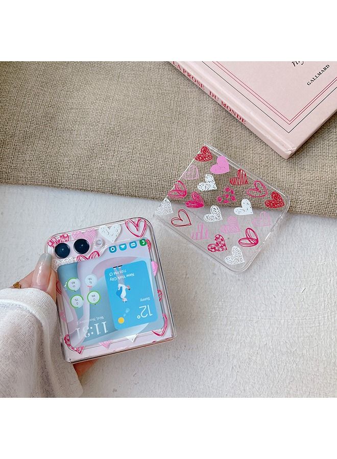 Case for Samsung Galaxy Z Flip 5 Case, Heart Graffiti Pattern Phone Case with Strap Wrist, Slim Case Compatible with Samsung Galaxy Z Flip 5, PC material Anti-Scratch Phone Fashion Cover Women Girls - Image 5