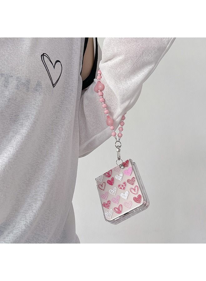 Case for Samsung Galaxy Z Flip 5 Case, Heart Graffiti Pattern Phone Case with Strap Wrist, Slim Case Compatible with Samsung Galaxy Z Flip 5, PC material Anti-Scratch Phone Fashion Cover Women Girls - Image 3