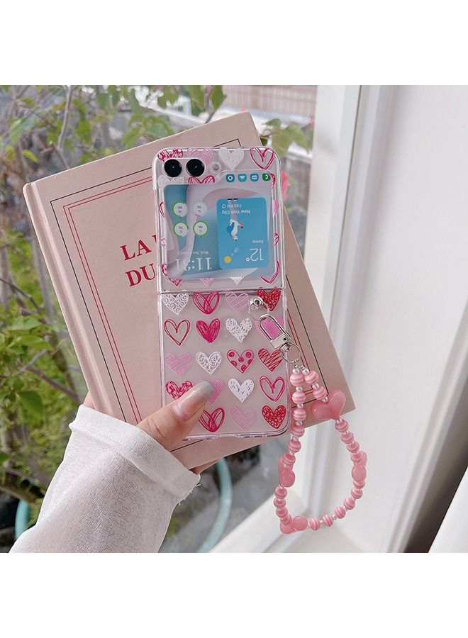 Case for Samsung Galaxy Z Flip 5 Case, Heart Graffiti Pattern Phone Case with Strap Wrist, Slim Case Compatible with Samsung Galaxy Z Flip 5, PC material Anti-Scratch Phone Fashion Cover Women Girls - Image 2
