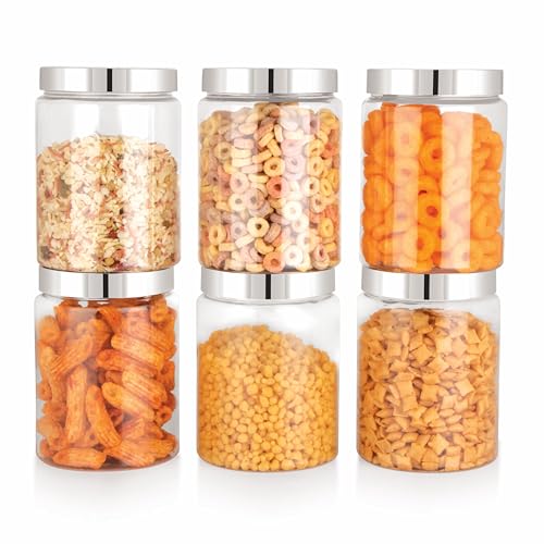 Homeor Plastic Storage Jar & Containers, Steel Cap Jar Set, Air Tight & BPA Free Containers for Kitchen Storage Set, Grocery Kitchen Container Set I Multipurpose Jar, 1200 ML Set 6, Transparent - Image 3