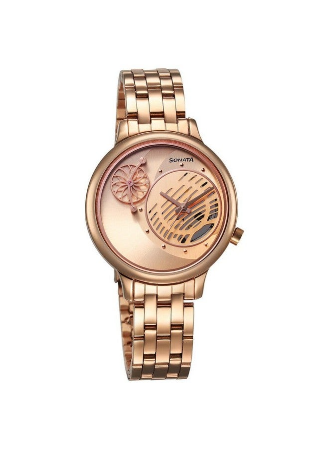 سوناتا ساعة سوناتا أونفيل كوارتز أنالوج بمينا باللون الذهبي الوردي وسوار معدني للنساء - 8190WM01 - Image 1