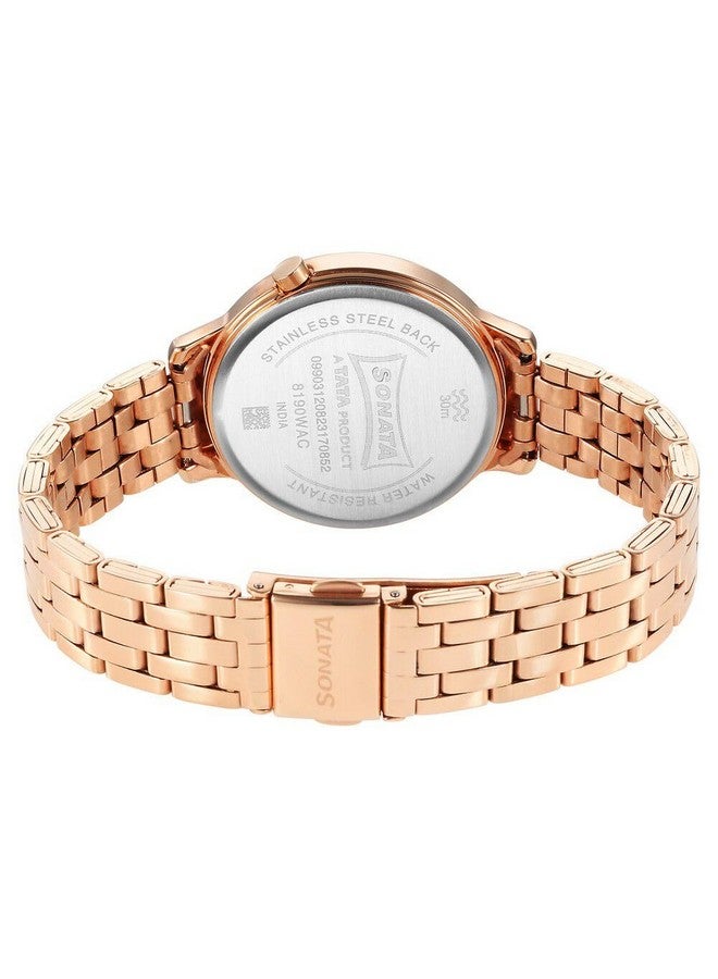 سوناتا ساعة سوناتا أونفيل كوارتز أنالوج بمينا باللون الذهبي الوردي وسوار معدني للنساء - 8190WM01 - Image 4