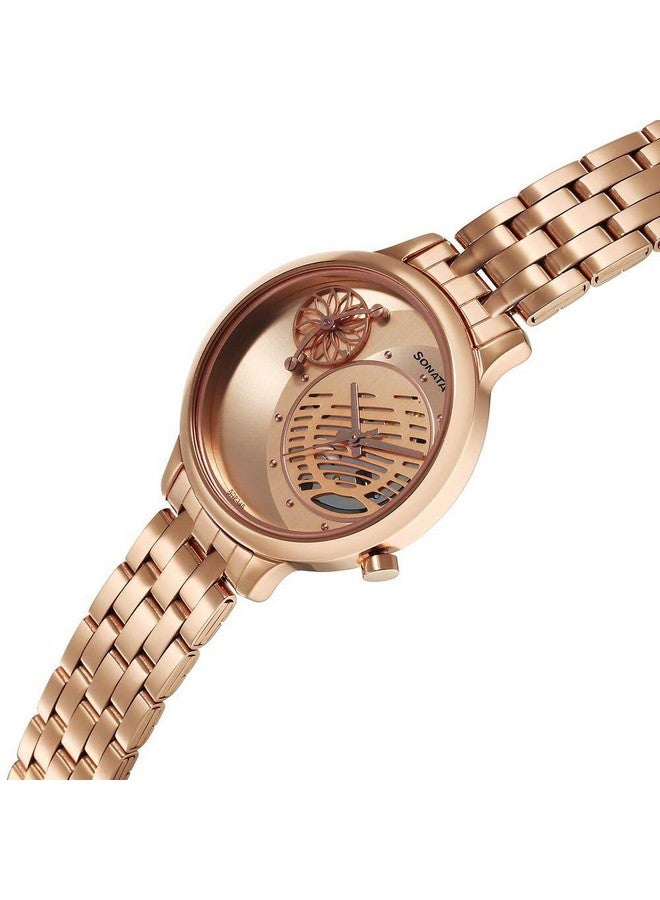 سوناتا ساعة سوناتا أونفيل كوارتز أنالوج بمينا باللون الذهبي الوردي وسوار معدني للنساء - 8190WM01 - Image 3