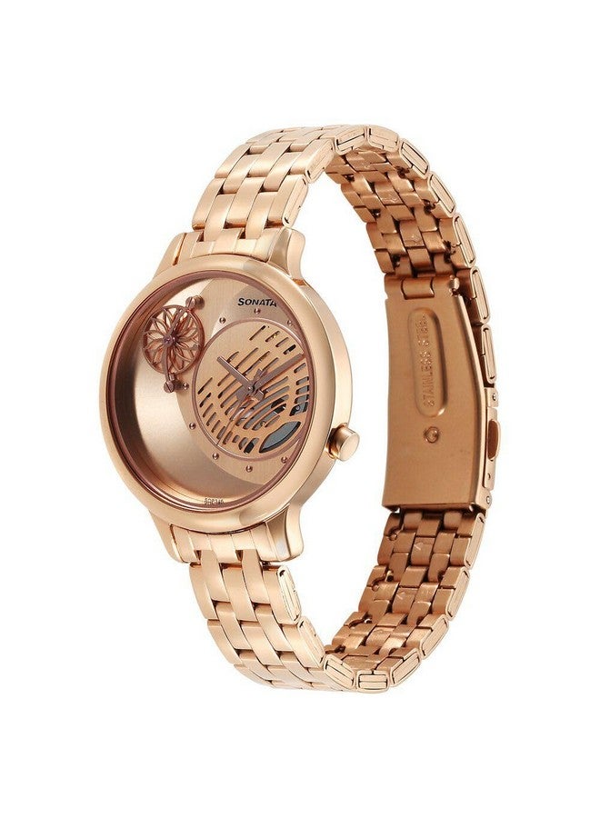 سوناتا ساعة سوناتا أونفيل كوارتز أنالوج بمينا باللون الذهبي الوردي وسوار معدني للنساء - 8190WM01 - Image 2