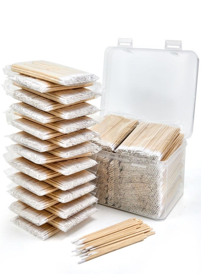 Bcowos 2200PCS Pointed Cotton Swabs with Storage Case - 4 inch Microblading Precision Tip Cotton Swabs with Wooden Sticks - Micro Tips for Makeup Eyelash Extensions Nail Art Supplies - Image 1