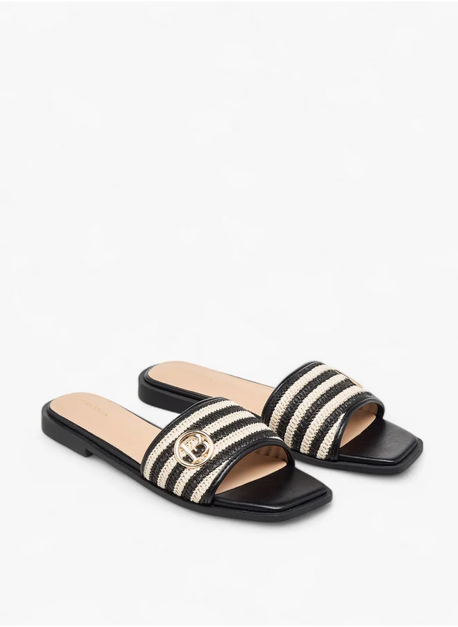 Flora Bella By Shoexpress Textured Slip-On Flat Sandals with Metal Accent