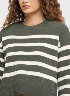 ONLY Crew Neck Striped Cardigan  - Image 3