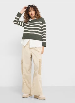 ONLY Crew Neck Striped Cardigan  - Image 4