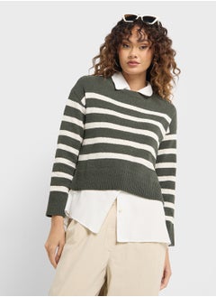 ONLY Crew Neck Striped Cardigan  - Image 1