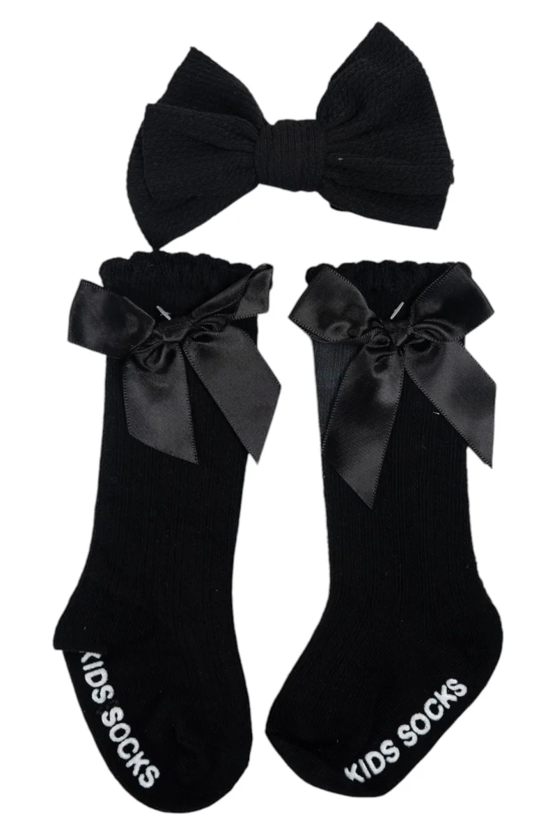 D'Daniela D' Daniela - Socks & Ribbon Headband Set - Black
