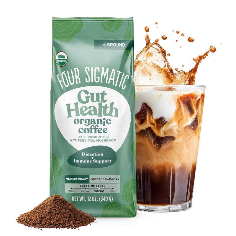 Four Sigmatic Gut Health Organic Ground Coffee | Medium Roast, Immune Boosting Probiotic Mushroom Coffee with Chaga & Turkey Tail for Gut Health & Immune Support | 12oz Bag - Image 1