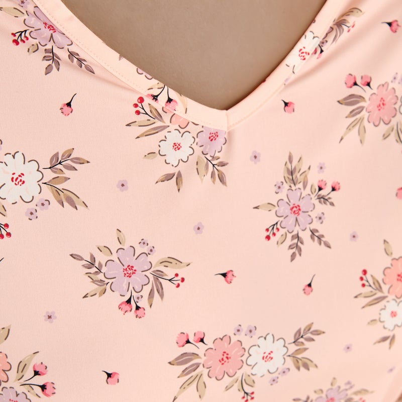 سبلاش فيڤ فستان نوم بطبعة زهور ورقبة على شكل حرف  وأكمام دانتيل - Image 4