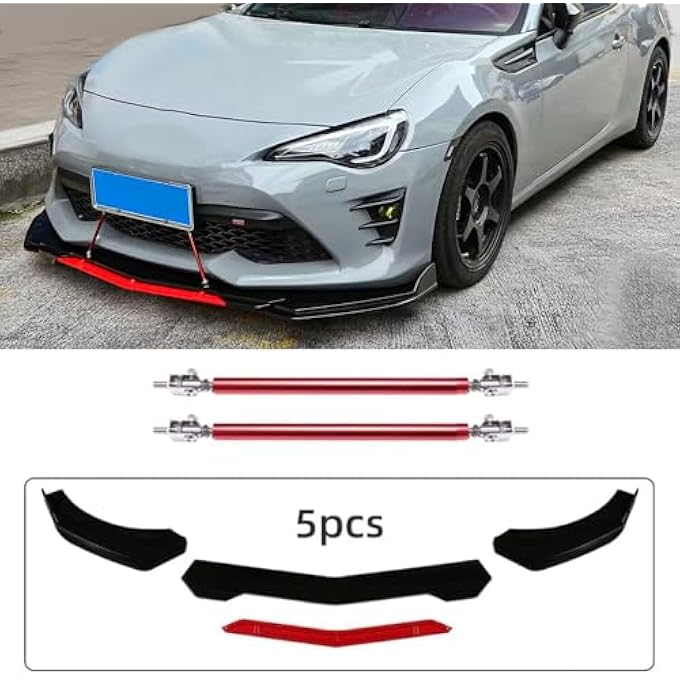 DREAMIZER Front Bumper Lip Chin Spoiler Splitter Diffuser Protector Body Kit with Adjustable Support Splitter Rod Compatible with Accord Honda Civic Volkswagen and More - Image 3