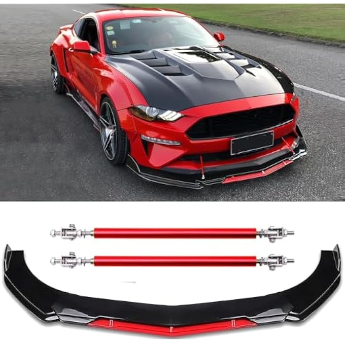 DREAMIZER Front Bumper Lip Chin Spoiler Splitter Diffuser Protector Body Kit with Adjustable Support Splitter Rod Compatible with Accord Honda Civic Volkswagen and More - Image 1