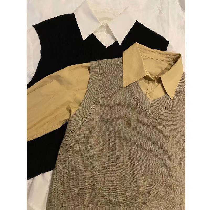 Leilei Pet Powder Fat Girl Design Sense Outer Knitted Vest Women'S Loose V-Neck Large Size Vest Shirt Set - Image 2