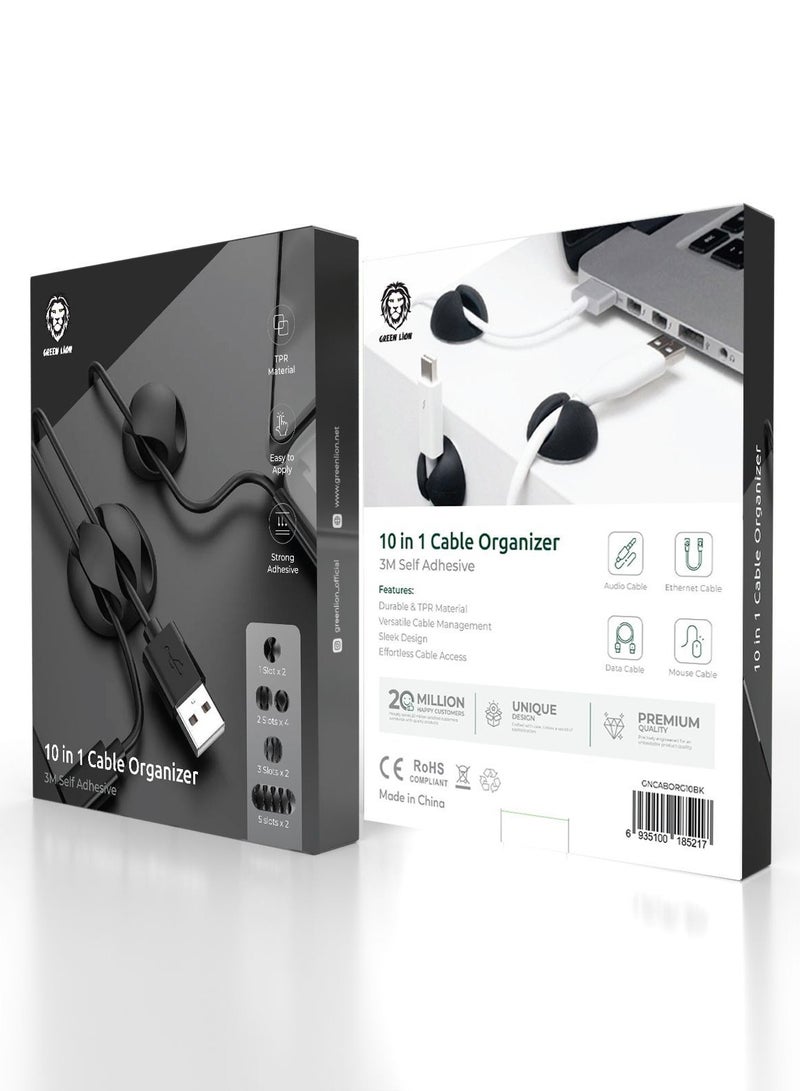 GREEN LION 10 in 1 Cable Organizer / 3M Self Adhesive / Audio Cable / Ethernet Cable / Mouse Cable / Data Cable / TFR Material / Easy to Apply / Strong Adhesive / 1 Slots x2 / 2 Slots x4 / 3 Slots x2 / 5 Slots x2 - Black - Image 3