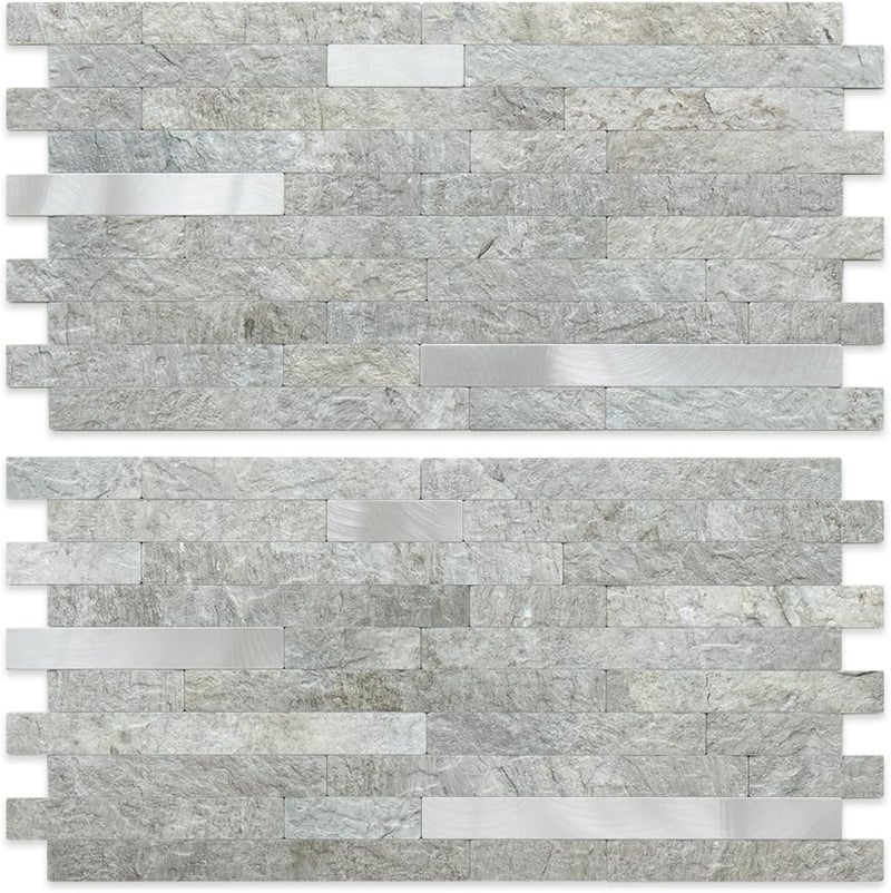 AULIGET 2 Sheets Mountain Rock Peel and Stick Backsplash, PVC Mixed Metal Gold Wall Tile Stick on Backsplash for Kitchen and Bathroom - Image 1