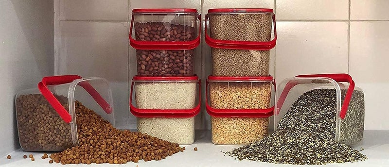 ULTRAZON Plastic Storage Container set square for Rice Flour Food Grain Kitchen Storage air Tight Container with Handle Pack of 2Multicolor - Image 5