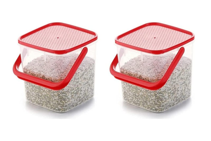 ULTRAZON Plastic Storage Container set square for Rice Flour Food Grain Kitchen Storage air Tight Container with Handle Pack of 2Multicolor - Image 1