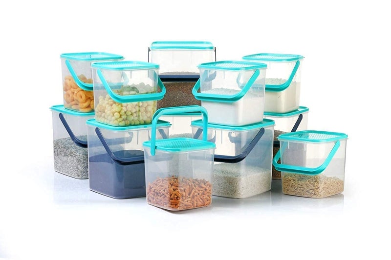 ULTRAZON Plastic Storage Container set square for Rice Flour Food Grain Kitchen Storage air Tight Container with Handle Pack of 2Multicolor - Image 3