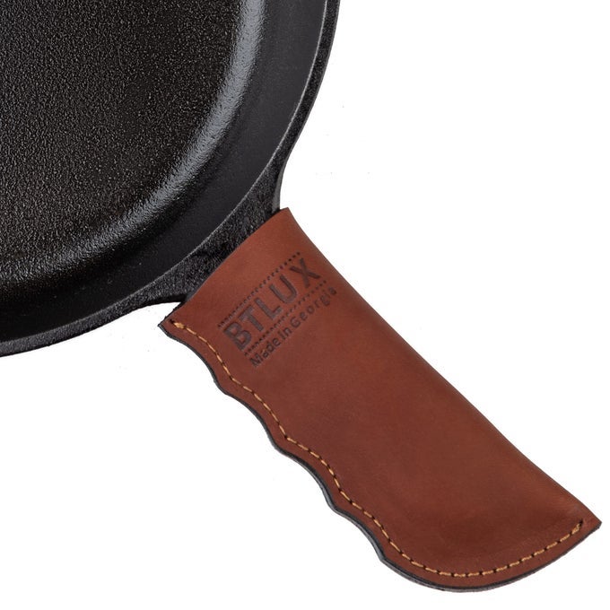 MADE IN GEORGIA CAST IRON HANDLE COVER EXTRA THICK LEATHER HEAT RESISTANT HANDLE HOLDER FOR CAST IRON SKILLETS PANS