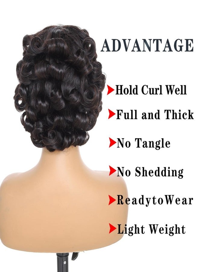 TATOUS Swollen Big Curl Human Hair Wigs with Bangs Short Curl Human Hair Wigs for Black Women Glueless Bouncy Curly Bob Wig 8 Inch - Image 3