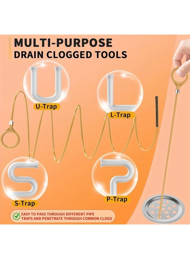 2pcs Drain Auger Pipe Cleaning Tool Plastic Snake Hair Cleaner For Shower Kitchen Sink - Image 3