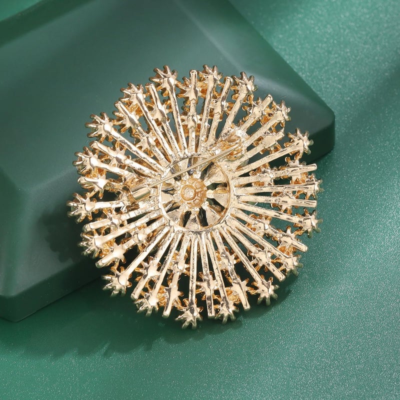 MarveBard Rhinestone Crystal Flower Brooch Pin Sparkling Large Crystal Sunflower Brooch Vintage Floral Lapel Pins Rhinestone Flower Bouquet Broochs Rose Snowflake Broochs Wedding Bridal Dress Jewelry for Women (Gold) - Image 4