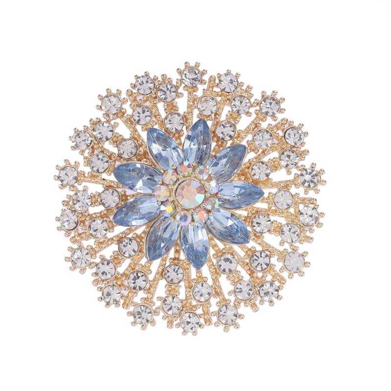 MarveBard Rhinestone Crystal Flower Brooch Pin Sparkling Large Crystal Sunflower Brooch Vintage Floral Lapel Pins Rhinestone Flower Bouquet Broochs Rose Snowflake Broochs Wedding Bridal Dress Jewelry for Women (Gold) - Image 1