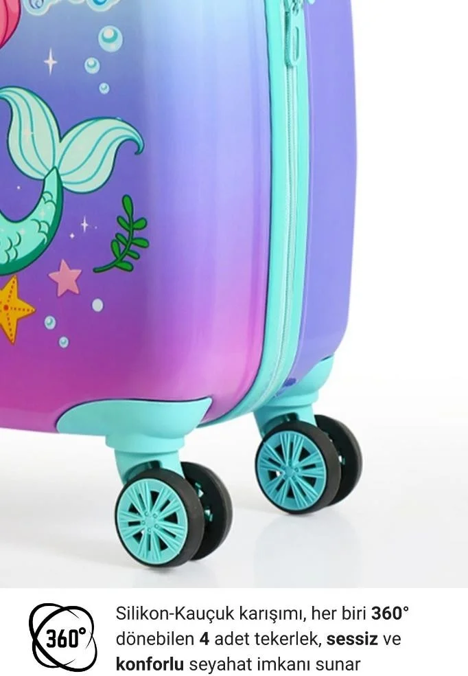 G&D Polo Suitcase Gedox Kids Aqua Green Lilac Mermaid Patterned Girl Suitcase 150