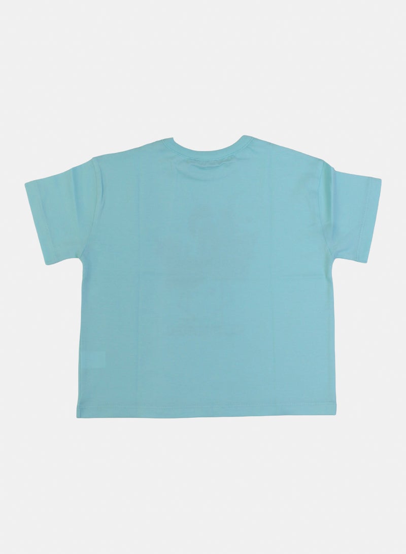 Pompelo Girls Cotton T-Shirt – Aqua with Flamingo Print - Image 2