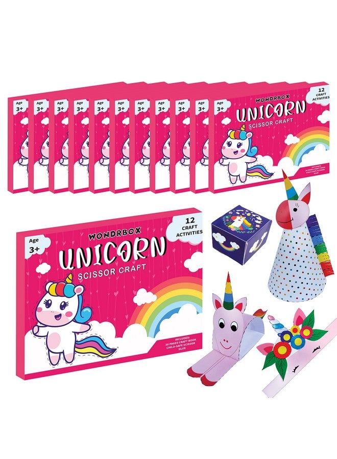 WONDRBOX Returns Gifts for Birthday for Kids Unicorn Scissor Craft Activity Kit for Kids Age 3 4 5 6 Girls | Each Pack Includes: 12 DIY 3D Paper Crafts, Child-Safe Scissor and Glue (Pack of 12) - Image 1
