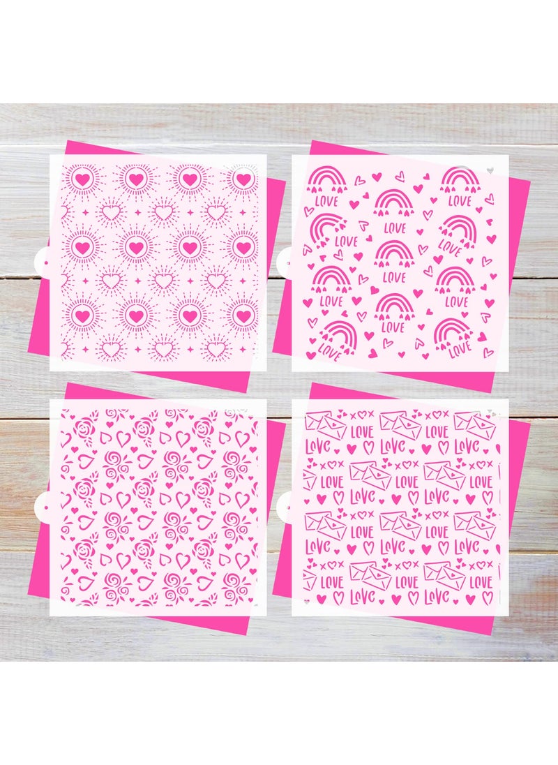 G GSS Designs GSS Designs 4 Pcs Love Hearts Basic Background Cookie Stencil Love Letters Rainbow Rose Cookie Stencil Valentines Cookie Stencil Biscuit Cake Baking Stencils for Party DIY Craft  - Image 1