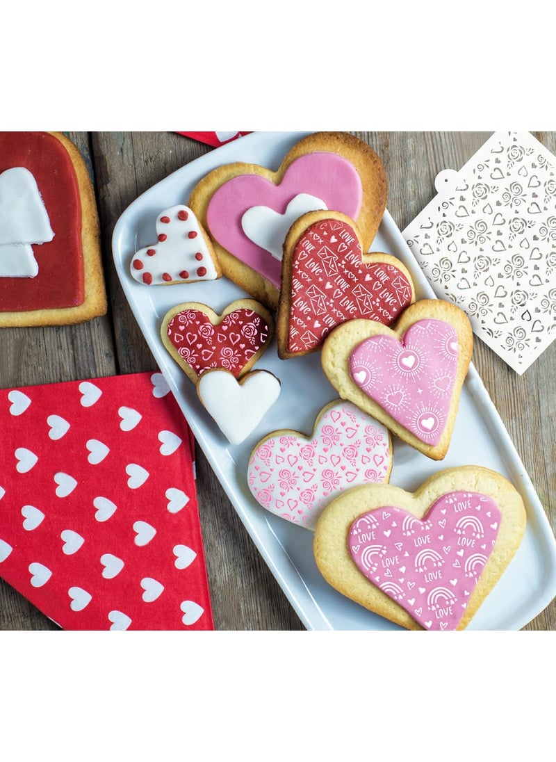 G GSS Designs GSS Designs 4 Pcs Love Hearts Basic Background Cookie Stencil Love Letters Rainbow Rose Cookie Stencil Valentines Cookie Stencil Biscuit Cake Baking Stencils for Party DIY Craft  - Image 2