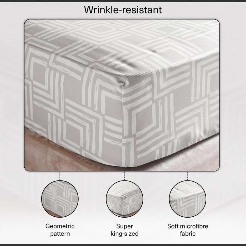 Pan Home ملاءة سرير سوبر كينج مطبوعة هندسياً - بيج - Image 4