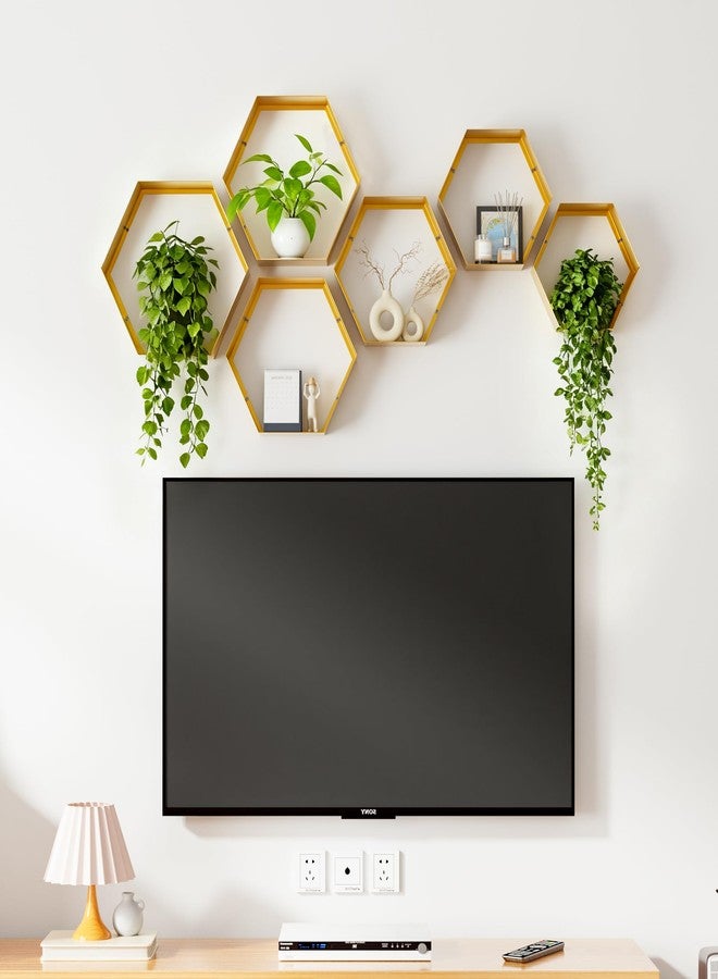 Gonice Gold Metal Hexagon Floating Shelves Set of 6 Honeycomb Wall Shelves Home Decor Shelf for Living Room Bedroom Office - Image 2