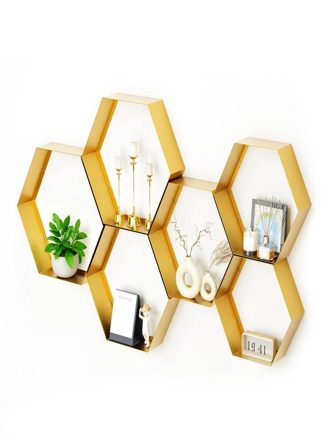 Gonice Gold Metal Hexagon Floating Shelves Set of 6 Honeycomb Wall Shelves Home Decor Shelf for Living Room Bedroom Office - Image 1