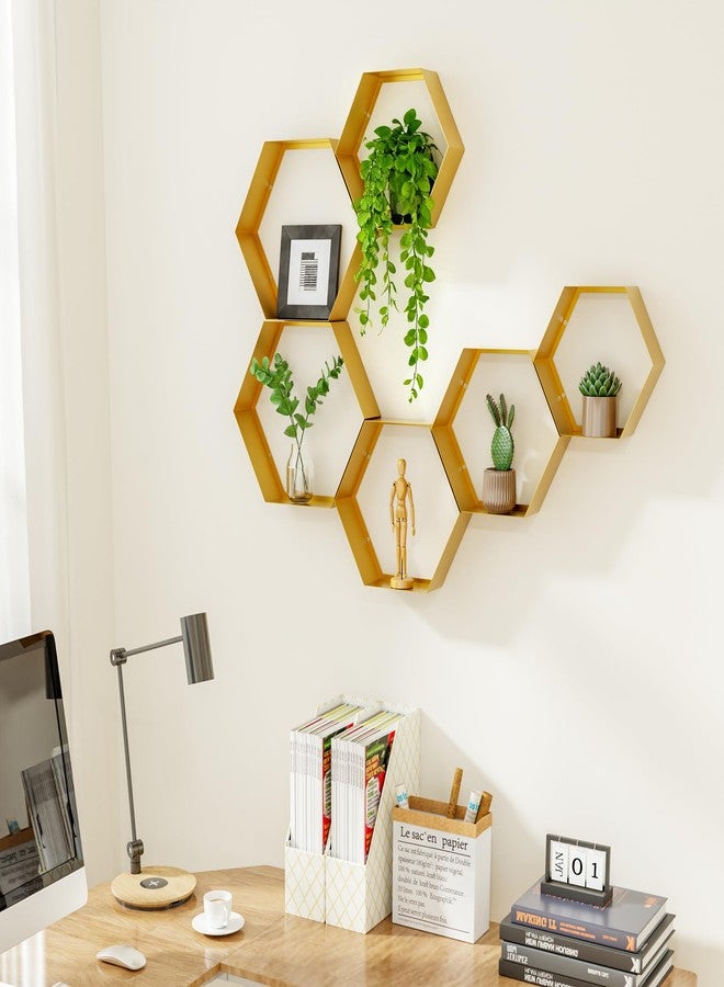 Gonice Gold Metal Hexagon Floating Shelves Set of 6 Honeycomb Wall Shelves Home Decor Shelf for Living Room Bedroom Office - Image 5