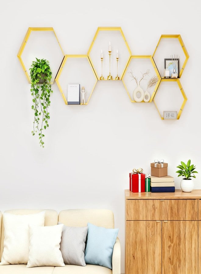 Gonice Gold Metal Hexagon Floating Shelves Set of 6 Honeycomb Wall Shelves Home Decor Shelf for Living Room Bedroom Office - Image 4