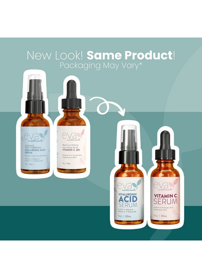 Eva Naturals مجموعة العناية بالبشرة Va Naturals لترطيب وتفتيح البشرة تتضمن سيروم حمض الهيالورونيك وسيروم فيتامين C بتركيز 20% لاستعادة الرطوبة المفقودة وملء البشرة مع توحيد وتنعيم لون الوجه  - Image 3