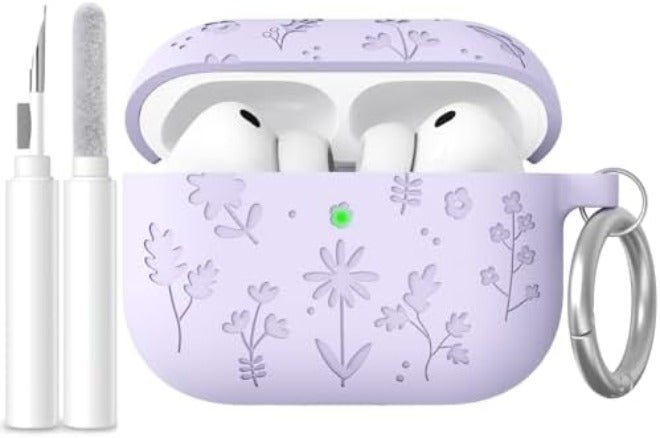 AhaStyle AirPods Pro 3 Case Cover (2025) Flower Engraved Cute Silicone AirPods Pro 3rd Generation Case Full Body Shockproof Cover Skin for Apple AirPods Pro 3rd Gen with Cleaning Kit for Women Girls - Image 1