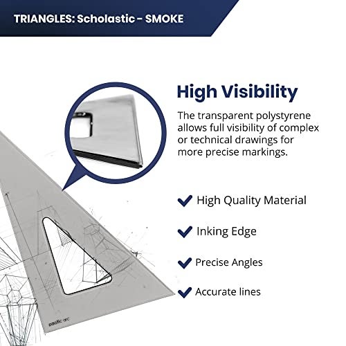 Pacific Arc's Scholastic Triangle - 4 inch - Smoke - 40/90 Angle - Polystyrene - Inking Edge - Technical Drawing Tools, Drafting, Architect and Engineering. - Image 3