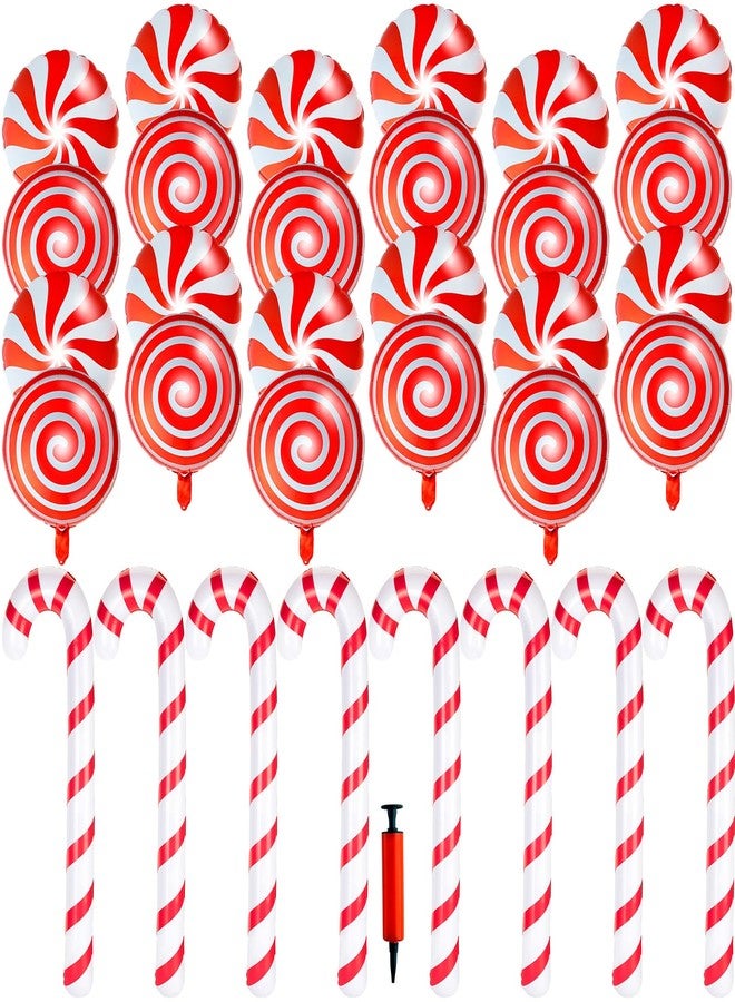 Vinsot 32pcs Christmas Inflatable Candy Cane Balloons Set Foil Swirl Lollipop Balloons Xmas PVC Cane Balloon Decorations for Holiday Photo Backdrop Candies Theme Decoration Party Supplies - Image 1