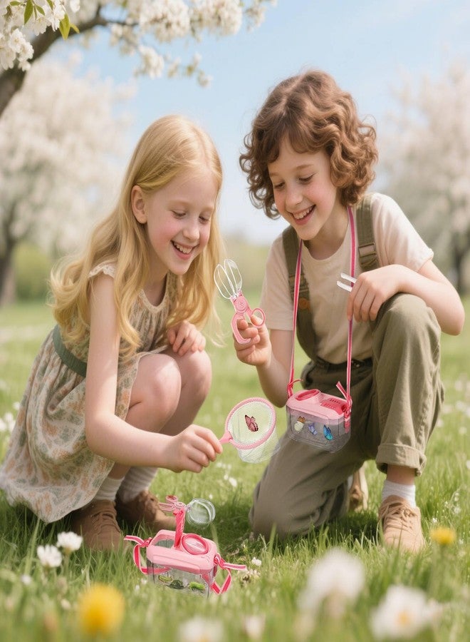 بيج جن مجموعة صيد الحشرات للأطفال (قطعتان) - مجموعة تعليمية لصيد الحشرات تتضمن شبكة فراشات، مشبك حشرات، ملقط، ألعاب خارجية للأطفال من سن 3 إلى 10 سنوات (لون وردي) - Image 2