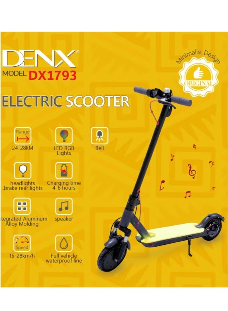 Denx DX1793 folding electric scooter for adults - speed up to 28 km/h, battery with a range of 28 km, 8.5-inch air tires, and dual brake system. - Image 5