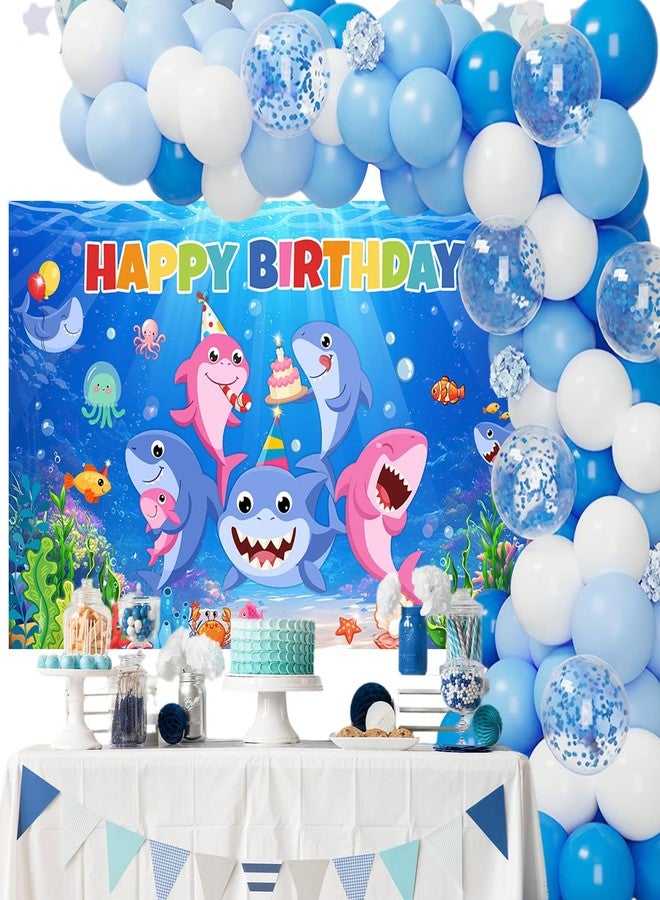 Mocsicka Shark Birthday Backdrop Banner Cartoon Shark Background for Kids Birthday Decorations Under The Sea Shark Theme Party Supplies - Image 2